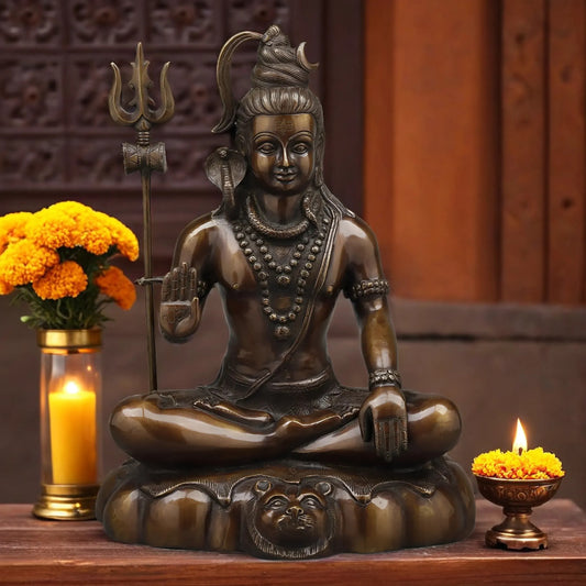 Brassaura™ Pure Brass Lord Shiva Idol – 17.5 Inch Height, 12.860 Kg Weight – Handcrafted Majestic Statue