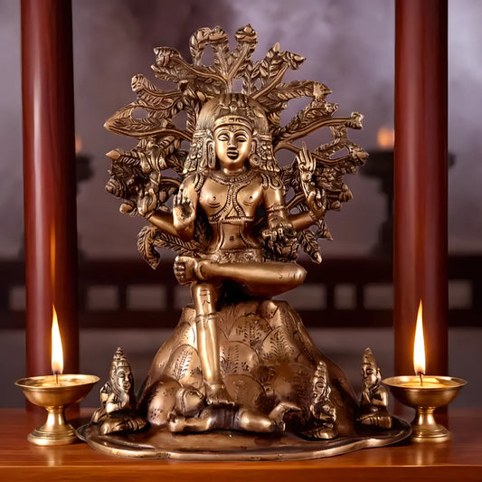 Brassaura™ Antique Burnt Brass Dakshinamurthy Statue | Height 12 Inches & Weight 6.5 Kgs | Temple & Home Décor