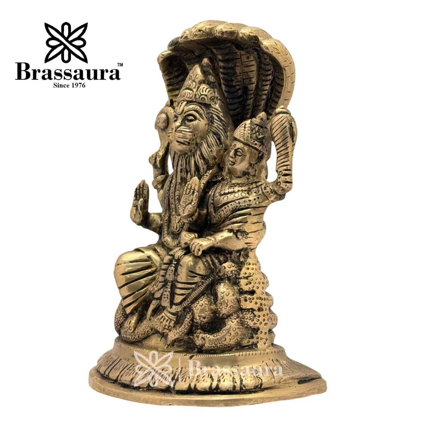 Brass Black Patina Work Narshimha laxmi and sheshnaag Idol for Home and Decor Weight 2 Kg Height 18 cm