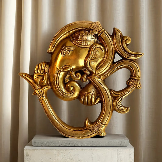 Brassaura™ Brass Lord Ganesha Wall Hanging with Om Design – Height 8.5 Inches & Weight 2 Kgs | Auspicious Home & Pooja Décor