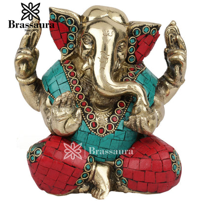 Brass Ganesha Statue For Home Decor And Gift Item Weight 2.3 Kg And Height 5.5 Inch