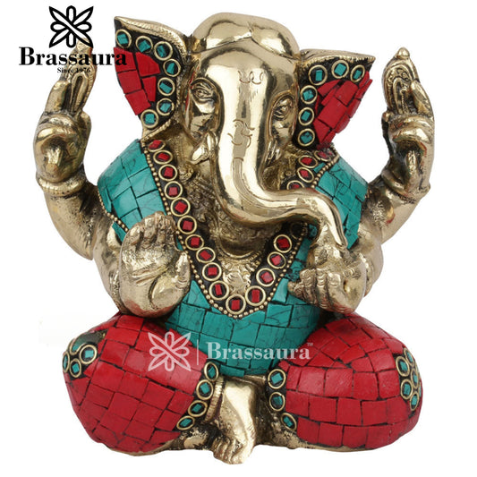 Brass Ganesha Statue For Home Decor And Gift Item Weight 2.3 Kg And Height 5.5 Inch