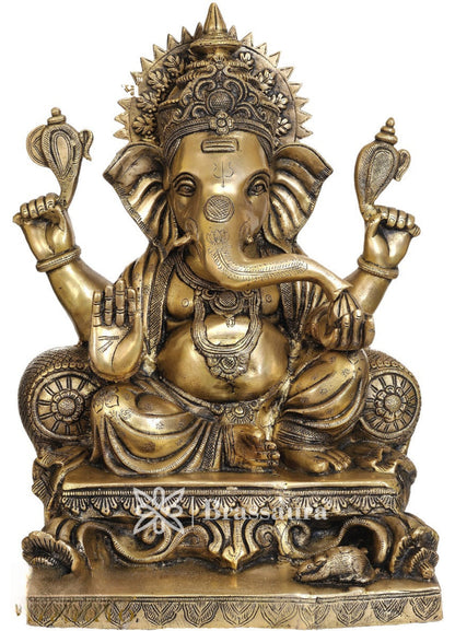 Brassaura™ Brass Ganesha Idol for Home Decor | Weight 21 Kgs | Height 18 Inches