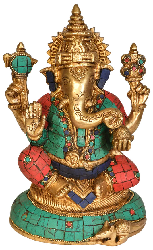 Brassaura™ भगवान गणेश का पीतल का चेहरा, अलंकृत मुकुट सहित | ऊँचाई 25 इंच और वज़न 10 किलो
