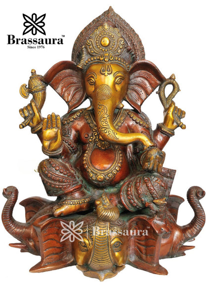 Brassaura™ Brass Ganesha Statue – “Blessings of Abundance” | Height 16.5 Inches & Weight 17 Kgs