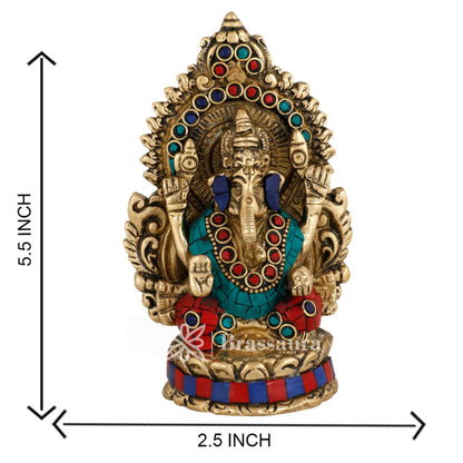 Brass Gem Stone Work Ganesha Statue For Home Decor And Gift Item Weight .9 Kg And Height 5.5 Inches