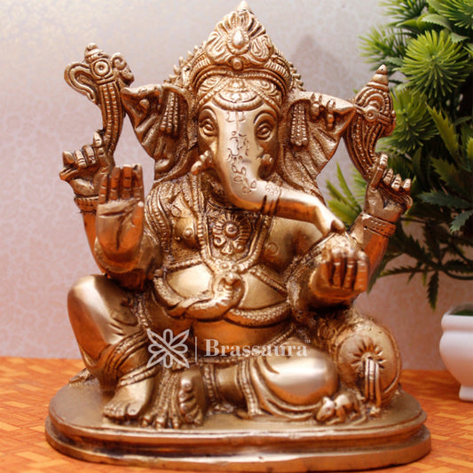 Brass Ganesha Statue For Home Decor And Gift Item Weight 2.8 Kg And Height 8 Inches