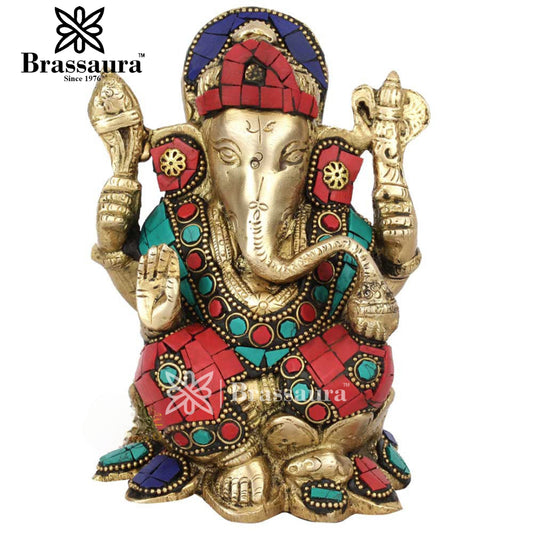 Brass Ganesha Statue For Home Decor And Gift Item Weight 1.9 Kg And Height 6.5 Inch