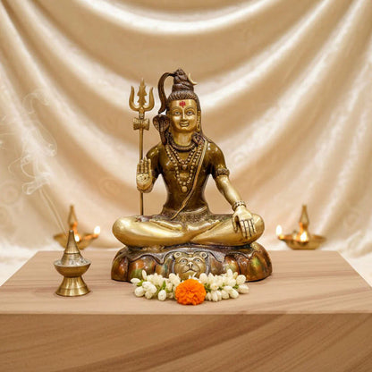 ब्रासोरा® वृंदावन वेणुगोपाल कृष्ण पीतल की प्रतिमा मोर के साथ | एंटीक नीला और सुनहरा रंग | ऊँचाई 20 इंच