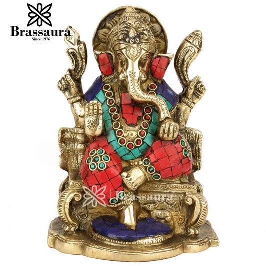 Brass Ganesha Statue For Home Decor And Gift Item Weight 2.1 Kg And Height 7.5 Inch