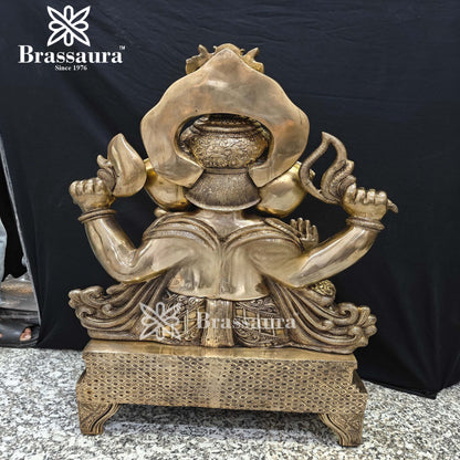 Brassaura™ Brass Jewellery Ganesha Idol for Home and Decor | Weight 60 Kgs | Height 33 Inches