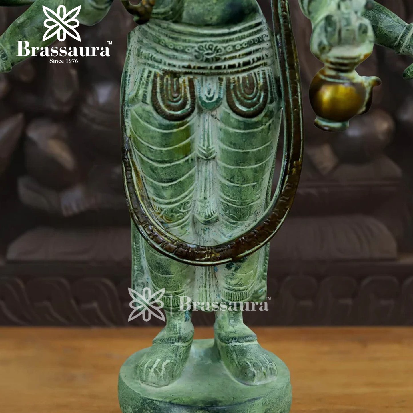 Brassaura™ Brass Brahma Dev Idol – Height 15 Inches & Weight 22.53 Kgs | Traditional Handcrafted Sculpture for Pooja Space