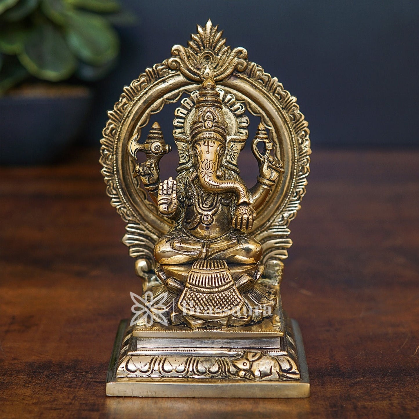 Brassaura™ Brass Ganesha Idol for Home and Decor | Weight 1.8 Kgs | Height 7 Inches