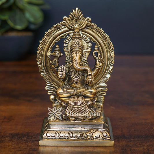 Brassaura™ Brass Ganesha Idol for Home and Decor | Weight 1.8 Kgs | Height 7 Inches