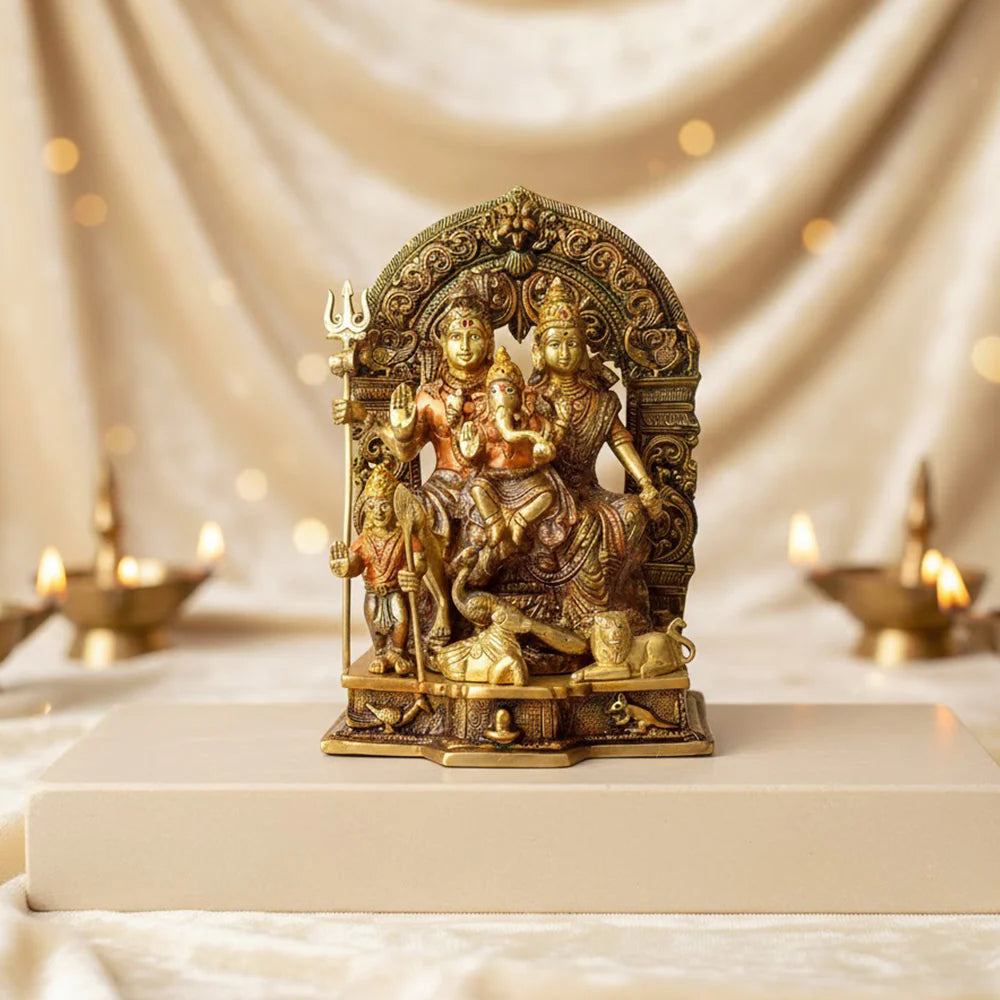 Brassaura® Sampurna Shiv Parivaar Brass Idol | Pure Brass | Height 11.6 Inches