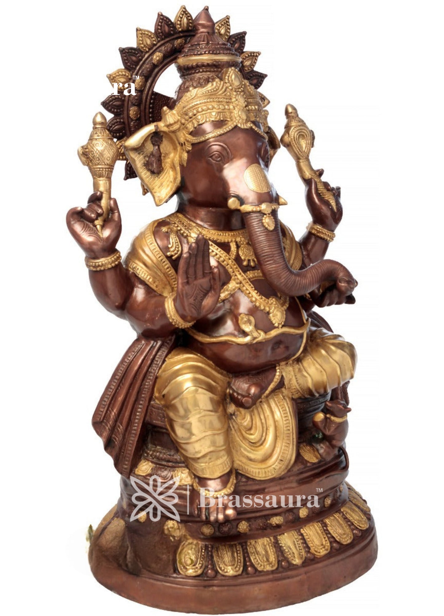 Brassaura™ Brass Ganesha Statue for Home Decor | Weight 42 Kgs | Height 35 Inches