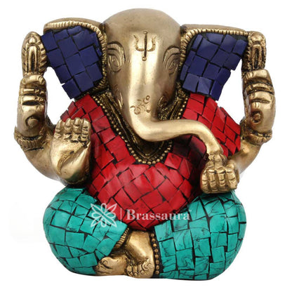 Brass Ganesha Statue For Home Decor And Gift Item Weight .8 Kg And Height 4 Inch