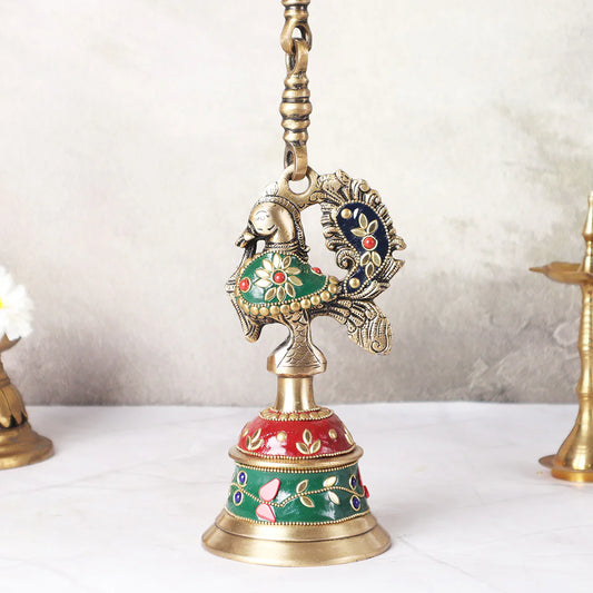 Brassaura® Brass Peacock Inlay Work Bell | Height 31 Inches