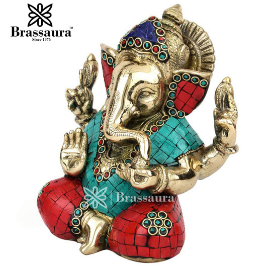 Brassaura™ Brass Ganesha Statue | Handcrafted Vinayaka Idol for Home & Décor | Height 7.5 Inches & Weight 2.4 Kgs