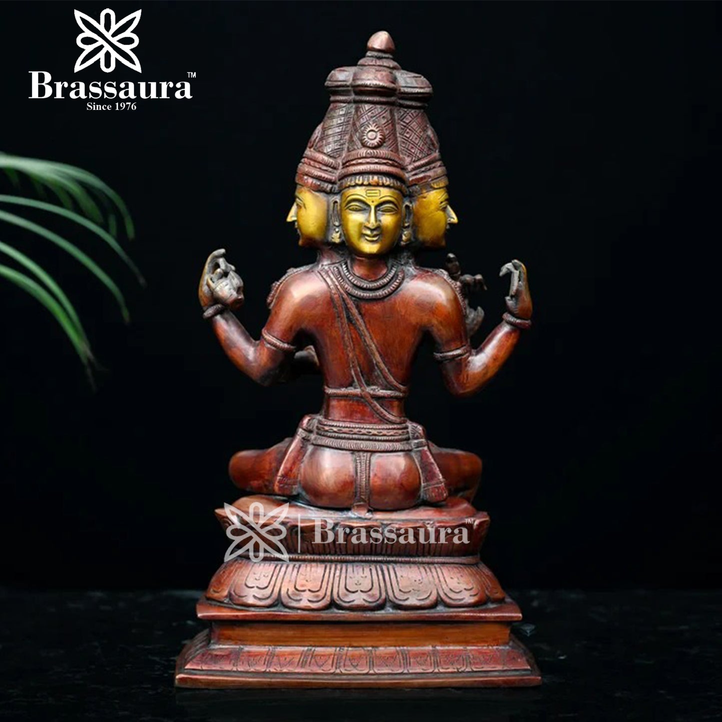 Brassaura™ Brass Brahma Dev Idol – Height 16 Inches & Weight 7.3 Kgs | Exquisite Brass Artwork for Spiritual Interiors