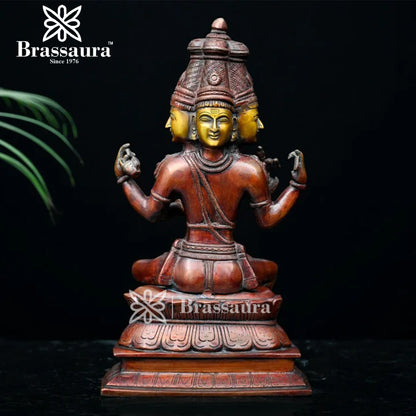 Brassaura™ Brass Brahma Dev Idol – Height 16 Inches & Weight 7.3 Kgs | Exquisite Brass Artwork for Spiritual Interiors