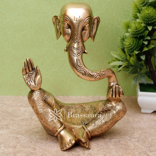 Brassaura™ Brass Ganesha Idol for Home and Decor | Weight 2.1 Kgs | Height 8 Inches
