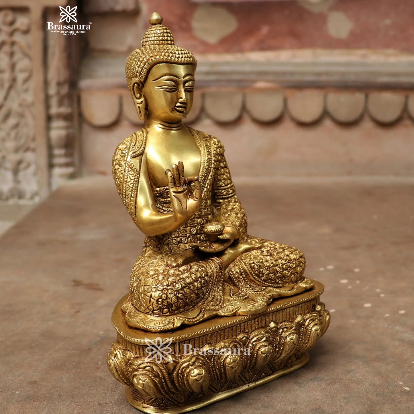 Brass Big Buddha statue for home and decor and gift Item weight 2.97 kg Height 11 inch