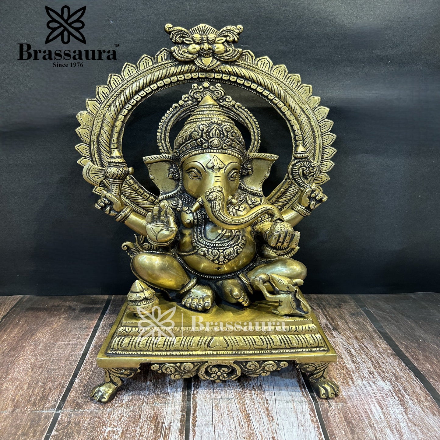 Brass Ring Ganesha Statue For Home Decor And Gift Items Weight 16.8 Kg And Height 19 Inches