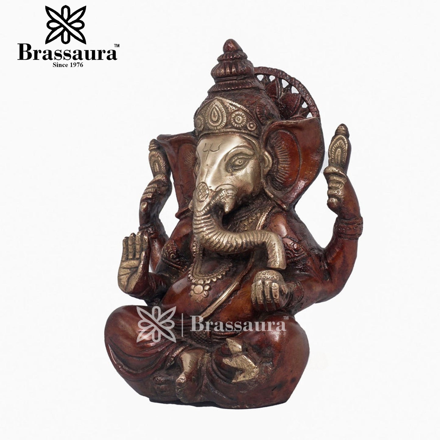 Brassaura™ Brass Antique Ganesha Idol for Home and Decor | Weight 3 Kgs | Height 7 Inches