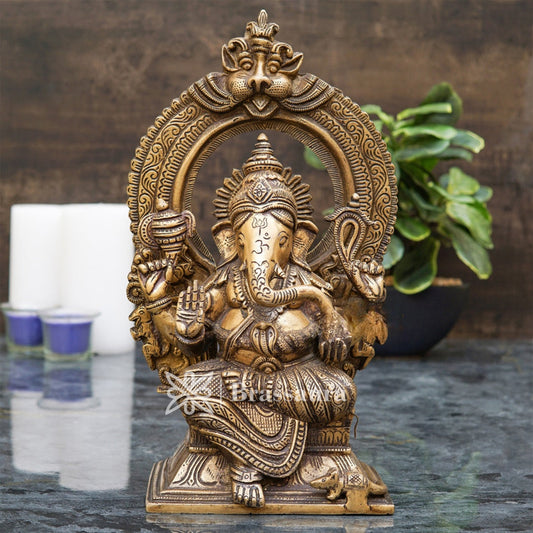 Brassaura™ Brass Ganesha Idol for Home and Decor | Weight 4.5 Kgs | Height 12 Inches