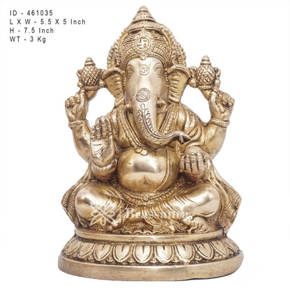 Brassaura™ Brass Ganesha Idol for Home and Decor | Weight 3 Kgs | Height 7.5 Inches