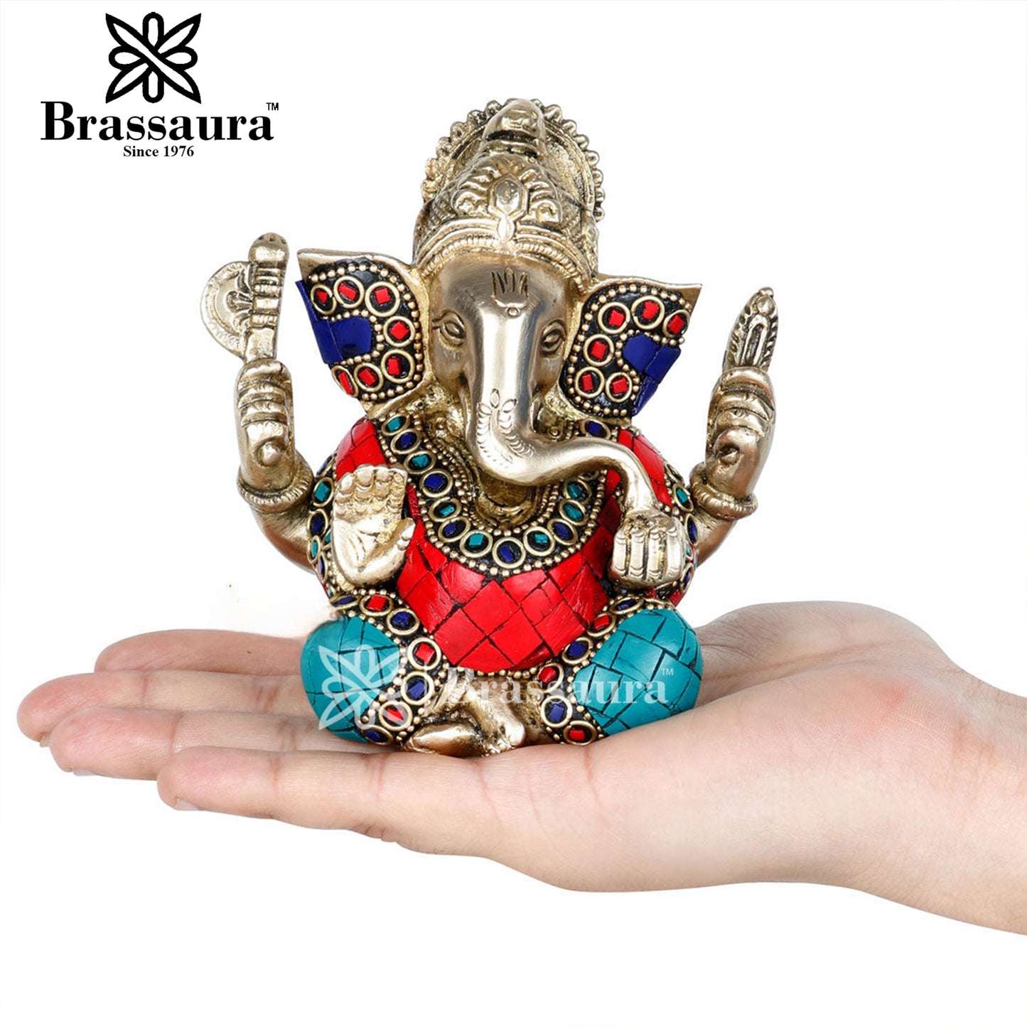 Brassaura™ Brass Ganesha Idol for Home and Decor | Weight 0.8 Kg | Height 4.5 Inches