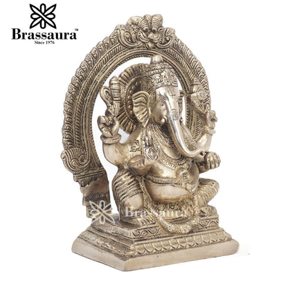 Brassaura™ Brass Ganesha Idol for Home and Decor | Weight 2.3 Kgs | Height 8.5 Inches