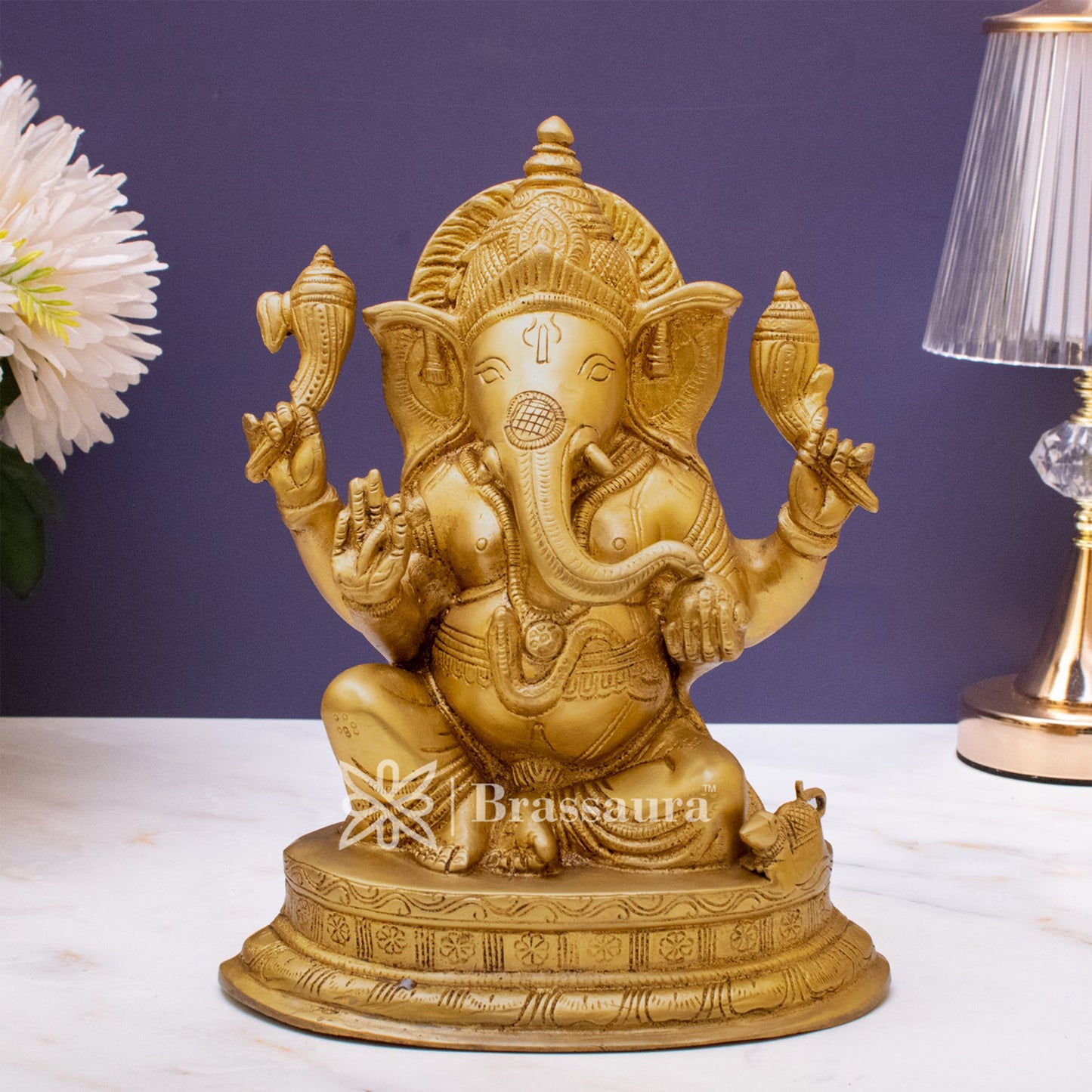 Brass Ganesha Statue For Home Decor And Gift Item Weight 3.8 Kg And Height 10 Inches