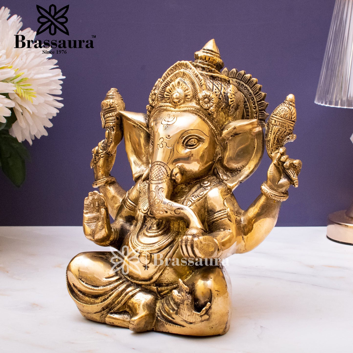Brassaura™ Brass Appu Ganesha Idol for Home and Decor | Weight 4.2 Kgs | Height 10 Inches