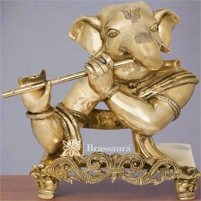 Brassaura™ Brass Ganesha Idol for Home and Decor | Weight 7.4 Kgs | Height 11 Inches