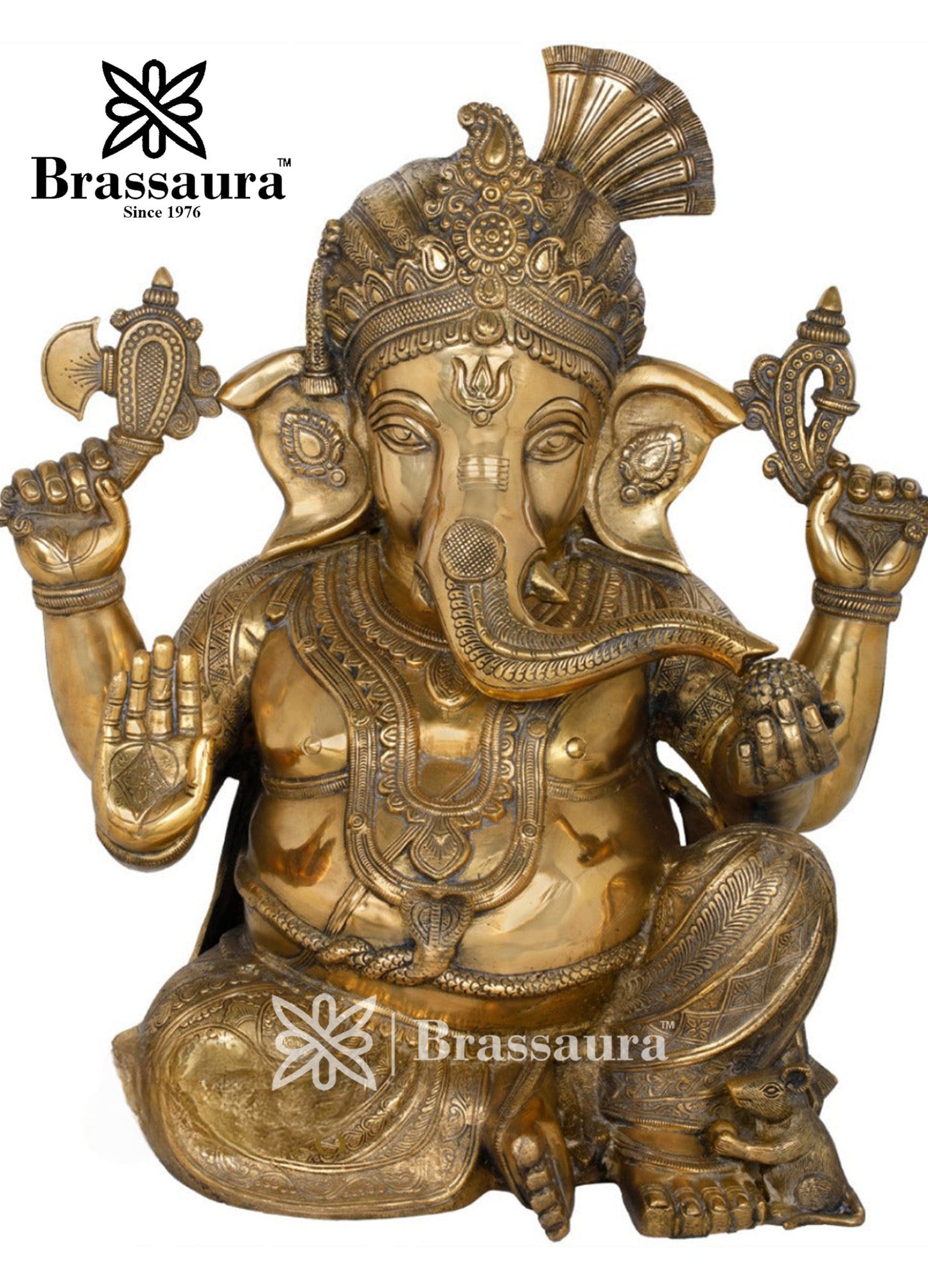 Brassaura™ Brass Turban Ganesha Idol for Home and Decor | Weight 26 Kgs | Height 21 Inches