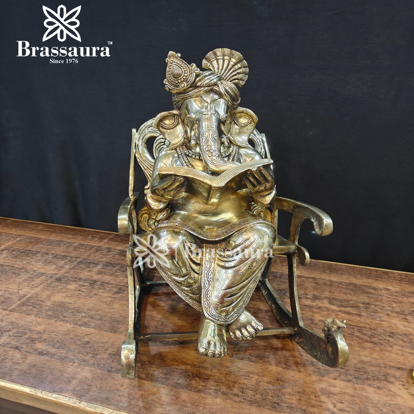 Brassaura™ Brass Chair Ganesha Statue for Home and Decor | Weight 27 Kgs | Height 13 Inches