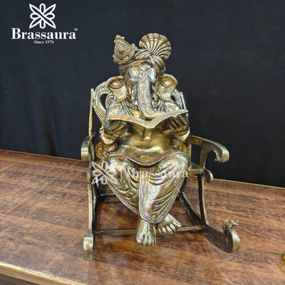Brassaura™ Brass Chair Ganesha Statue for Home and Decor | Weight 27 Kgs | Height 13 Inches