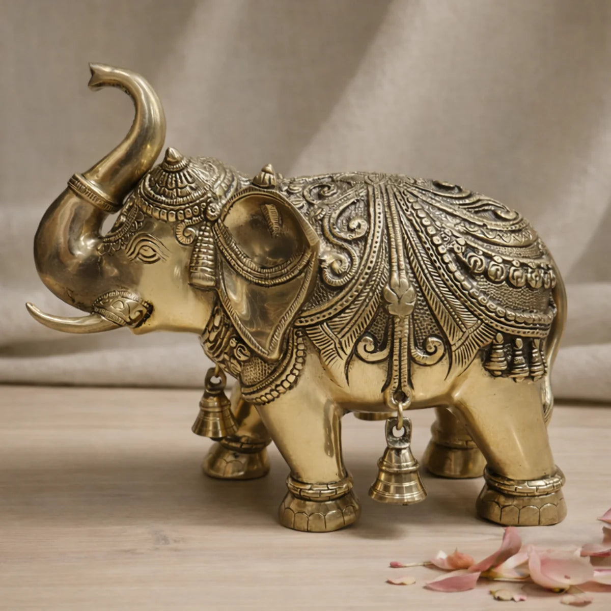 Brassaura® Royal Elephant Standing Statue with Polished Finish | Pure Superfine Brass Handcrafted Murti | Brass Statue for Home Temple, Pooja Room | Height 11.5 Inches | Weight 11.670 Kgs