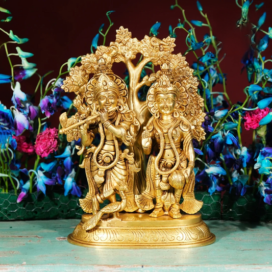 Brassaura® Brass Radha & Krishna Statue for Home Temple | Height 13.5 Inches