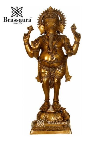 Brassaura™ Brass Ganesha Statue | Height 51.6 Inches & Weight 60 Kgs