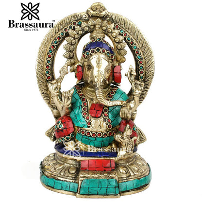 Brass Ganesha Statue For Home Decor And Gift Item Weight 2.4 Kg And Height 9 Inch