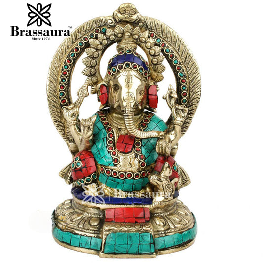 Brass Ganesha Statue For Home Decor And Gift Item Weight 2.4 Kg And Height 9 Inch