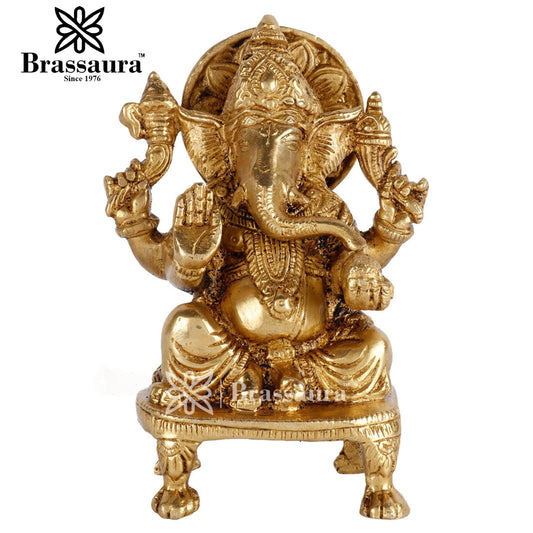 Brass Ganesha Statue For Home Decor And Gift Item Weight .9 Kg And Height 5.5 Inch