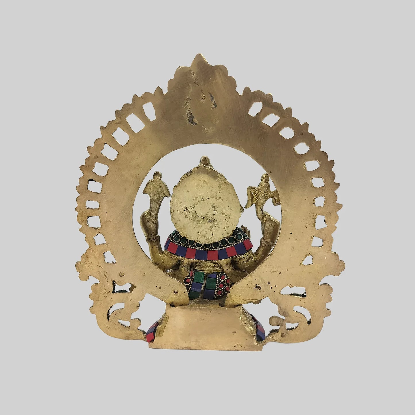 Brassaura® Lord Ganesha Brass Statue with Decorative Aureole | Stonework Finish | Height 8.7 Inches & Weight 2.5 Kgs