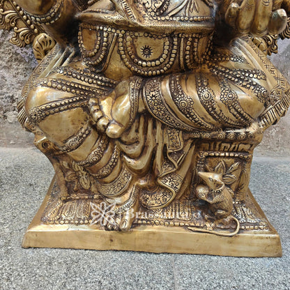 Brassaura™ Brass Big Ring Ganesha Statue for Home and Decor | Weight 130 Kgs | Height 50 Inches