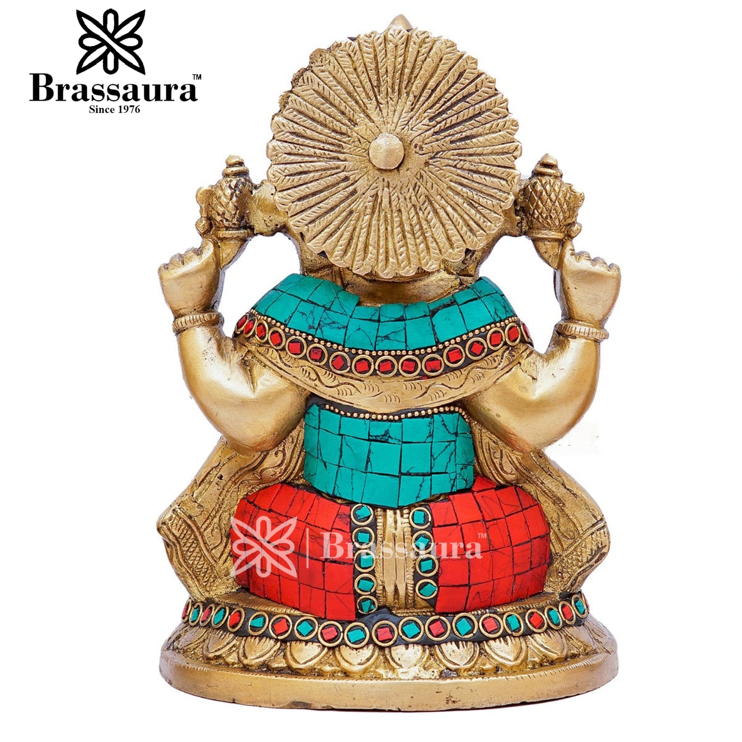 Brassaura™ Brass Gem Stone Work Ganesha Idol for Home and Decor | Weight 3 Kgs | Height 8 Inches