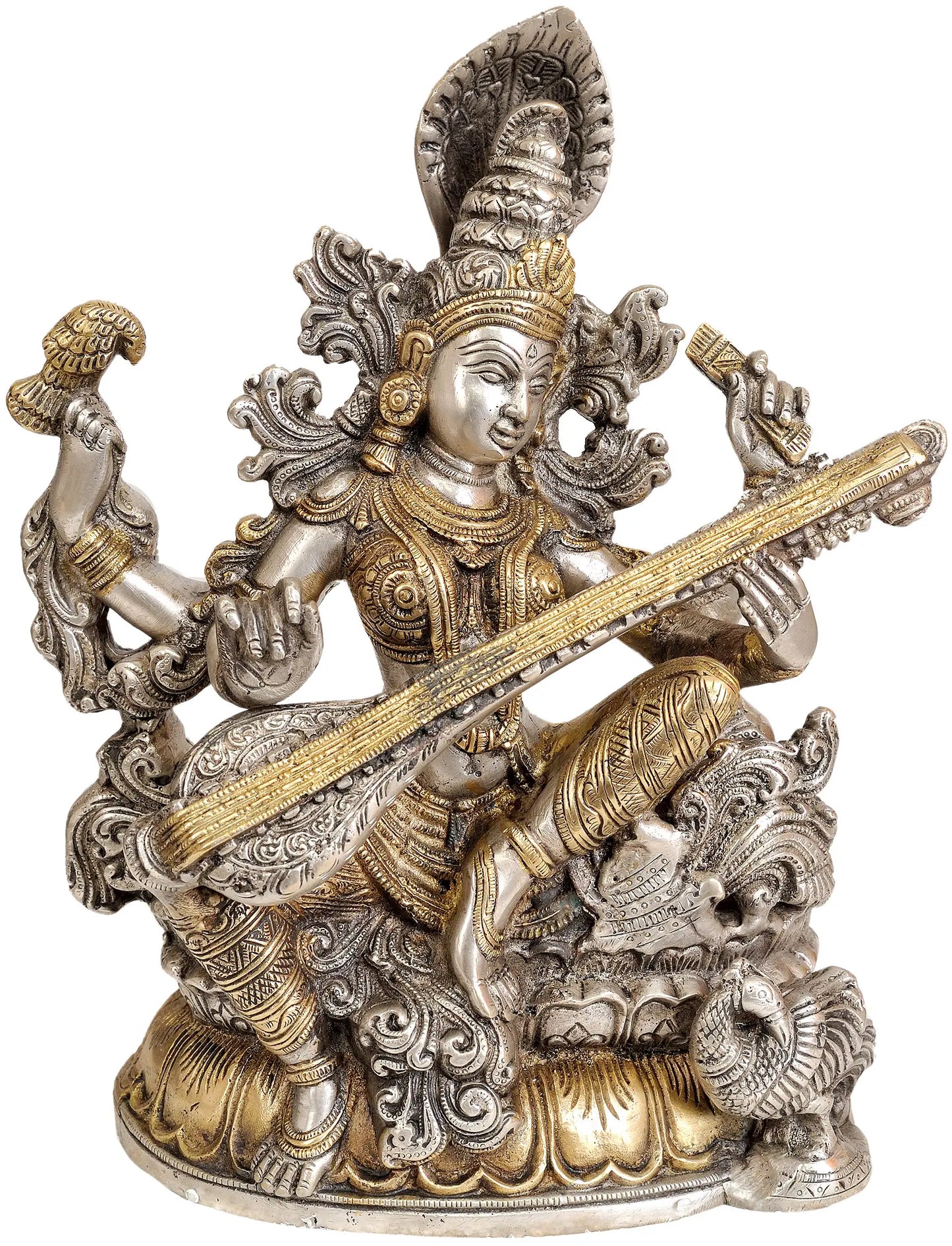 Brassaura® Brass Saraswati Maa Statue | Height 11.4 Inches & Weight 5.80 kg