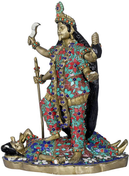 Brassaura® Goddess Kali with Stone Inlay | Brass Statue | Height 13 Inches & Weight 7.30 kgs